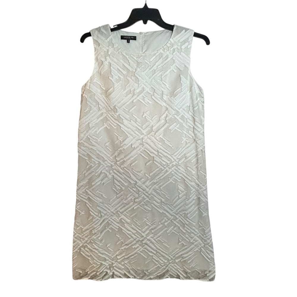 Lafayette 148 White Sleeveless Sheath Dress Geometric Fringe Applique Lined Sz M